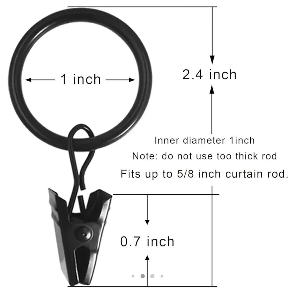 24 Pack Black Curtain Rings with Clips, Curtain Hooks Hangers‎ Clip Rings